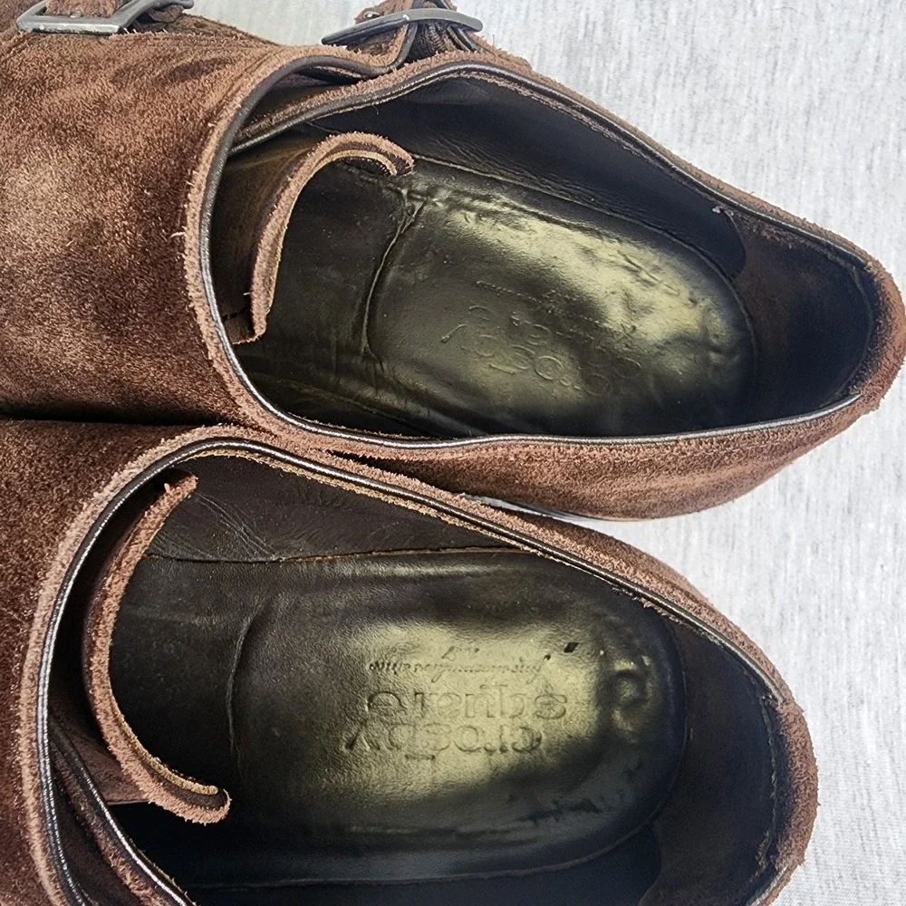Crosby Square Allen Size 10 Double Monk Strap Brown Suede Loafer Dress‎ Shoes